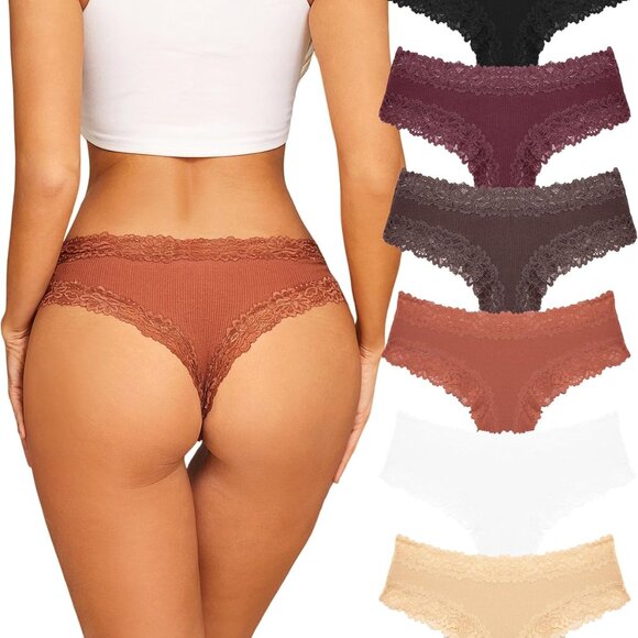 Other - Breathable Cotton Brazilian Panties with Lace - 6 Soft & Stylish Essentials